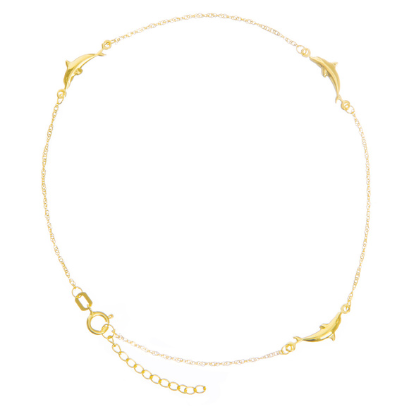 14K Solid White Yellow Gold Dolphins Anklet Bracelets